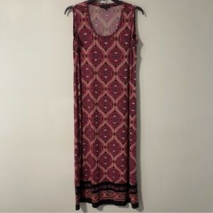 Grace Elements Women's Maxi‎ Dress 1X Pink Medallion Sleeveless Boho Print 55”